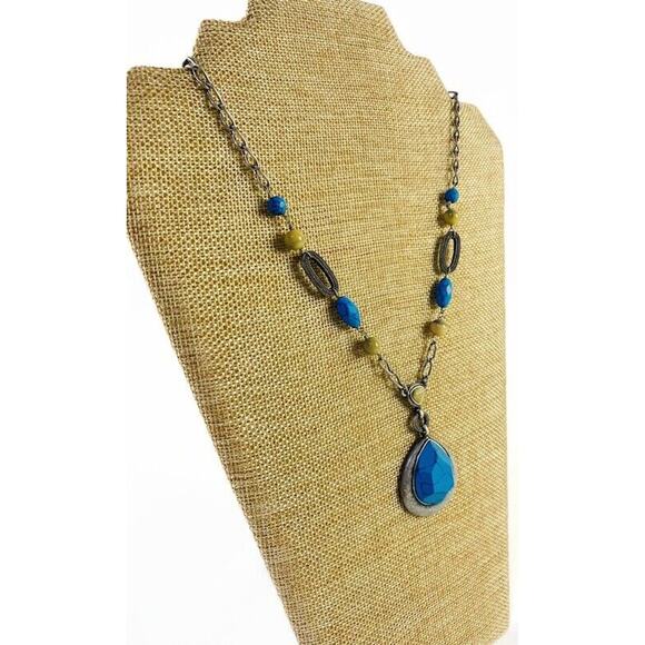 Lia Sophia Turquoise Pendant Necklace Teardrop Shape 9.5 Inch Adjustable - Picture 4 of 10